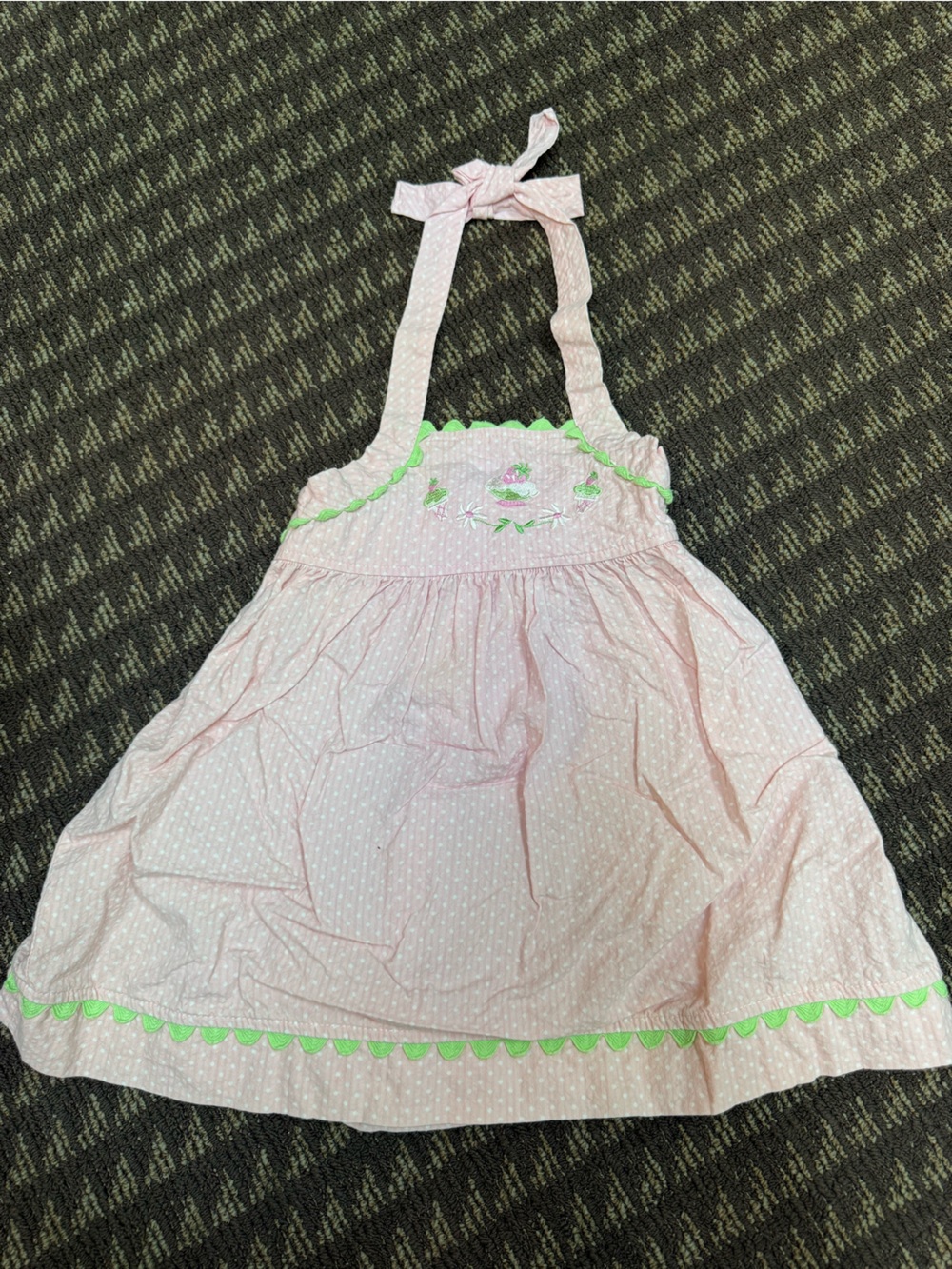 Girls' Pink Halter Dress with Green Trim
